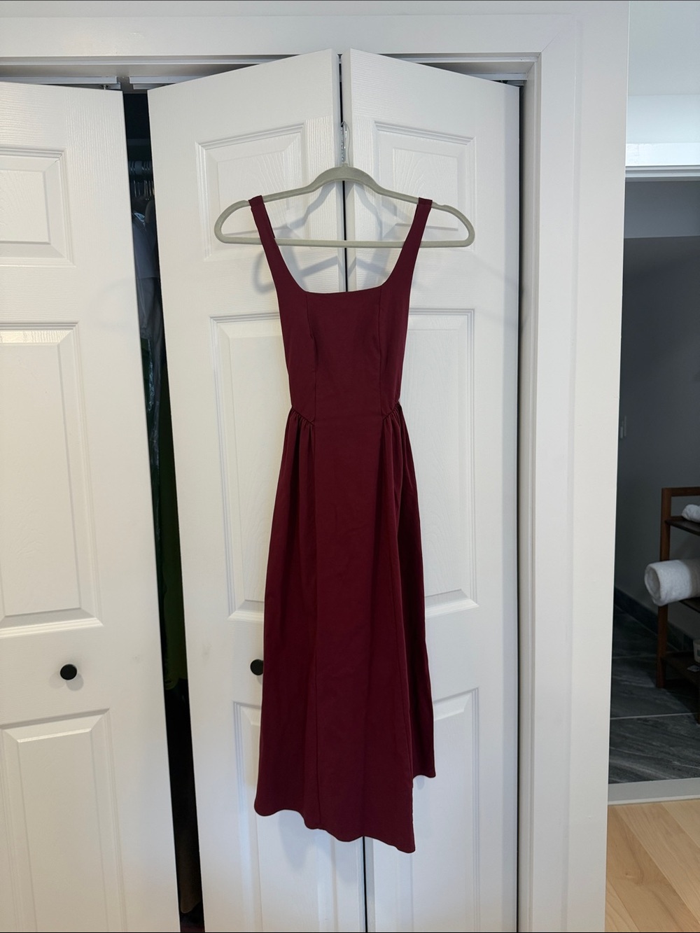 Sleeveless Drop Waist Burgundy Midi Dress